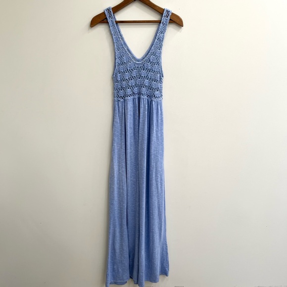 Aerie Crochet Maxi Dress Ocean Sky 100% Cotton Pockets Summer Pool Size Medium - Picture 4 of 14